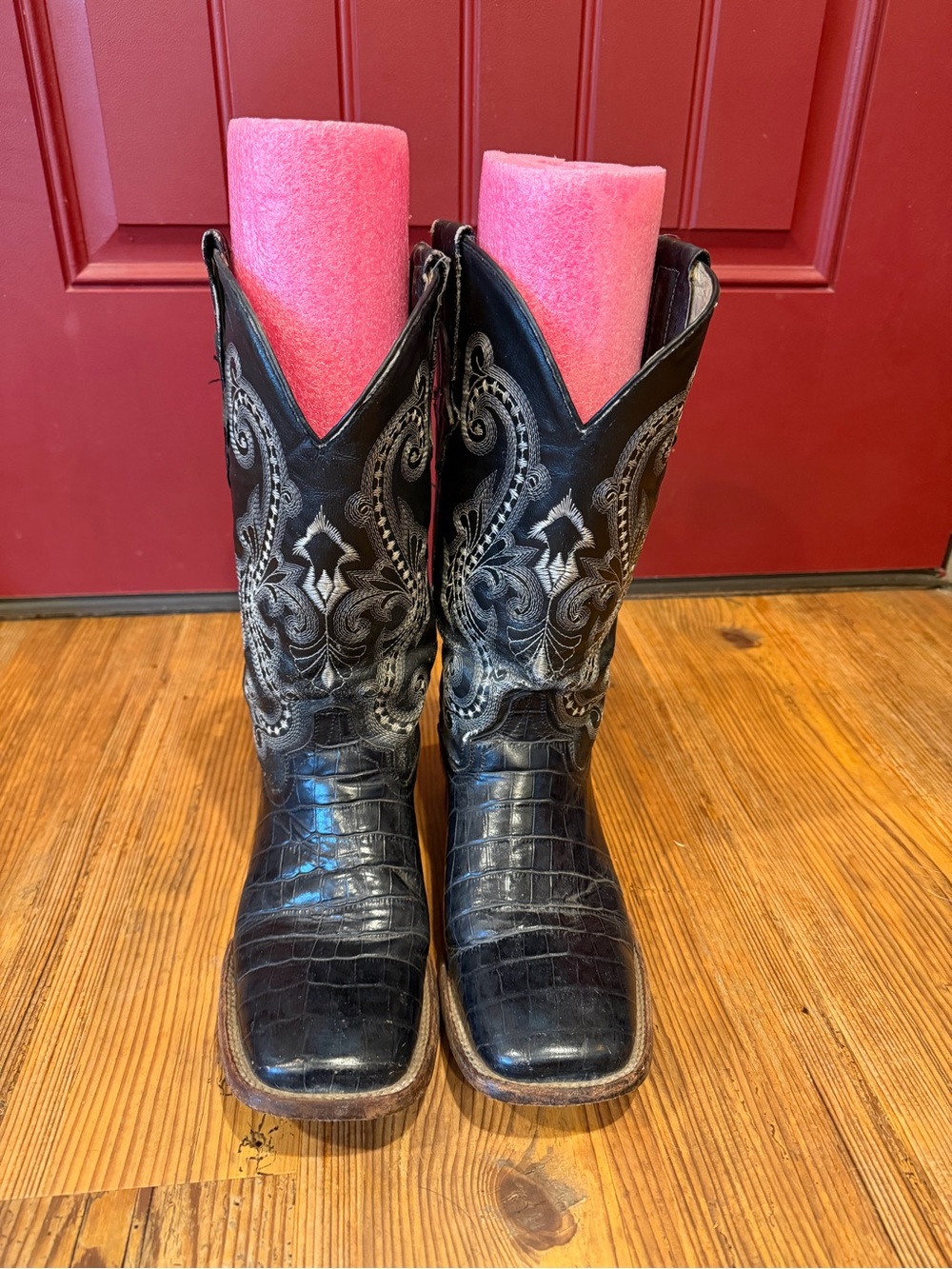 Ferrini Black Croc-Embossed Western Boots with Silver Embroidery